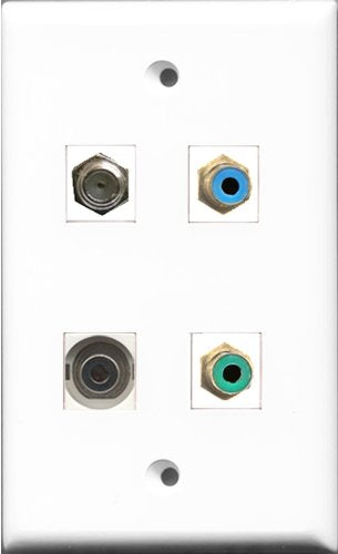 RiteAV 1 Port RCA Green and 1 Port RCA Blue and 1 Port Coax Cable TV- F-Type and 1 Port 3.5mm Wall Plate