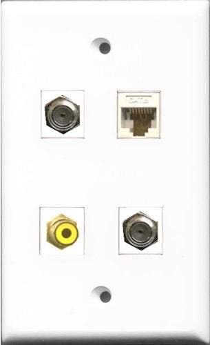 RiteAV 1 Port RCA Yellow 2 Port Coax Cable TV- F-Type and 1 Port Cat6 Ethernet White Wall Plate