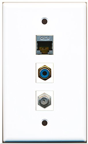 RiteAV - 1 Port RCA Blue and 1 Port Coax Cable TV- F-Type and 1 Port Shielded Cat6 Ethernet Wall Plate