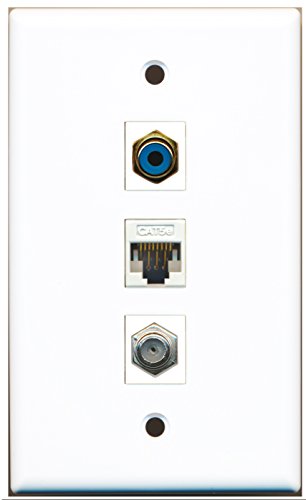RiteAV - 1 Port RCA Blue and 1 Port Coax Cable TV- F-Type and 1 Port Cat5e Ethernet White Wall Plate