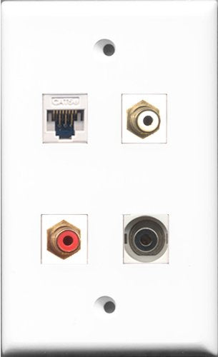 RiteAV 1 Port RCA Red and 1 Port RCA White and 1 Port 3.5mm and 1 Port Cat5e Ethernet White Wall Plate