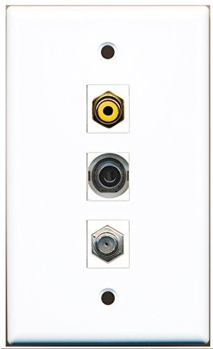 RiteAV - 1 Port RCA Yellow and 1 Port Coax Cable TV- F-Type and 1 Port 3.5mm Wall Plate