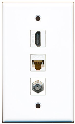 RiteAV - 1 Port HDMI and 1 Port Coax Cable TV- F-Type and 1 Port Cat6 Ethernet White Wall Plate