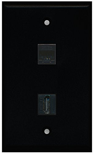 RiteAV - Black 1 Port HDMI 1 Port Cat5e Ethernet Black Wall Plate
