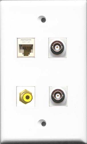 RiteAV 1 Port RCA Yellow 2 Port BNC and 1 Port Cat6 Ethernet White Wall Plate