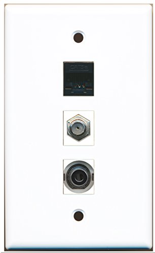 RiteAV - 1 Port Coax Cable TV- F-Type and 1 Port 3.5mm and 1 Port Cat5e Ethernet Black Wall Plate