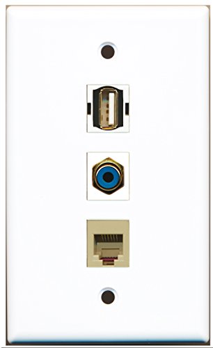 RiteAV - 1 Port RCA Blue and 1 Port USB A-A and 1 Port Phone RJ11 RJ12 Beige Wall Plate