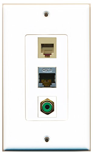 RiteAV - 1 Port RCA Green and 1 Port Phone RJ11 RJ12 Beige and 1 Port Shielded Cat6 Ethernet Decorative Wall Plate Decorative