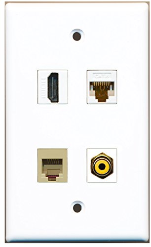 RiteAV - 1 Port HDMI 1 Port RCA Yellow 1 Port Phone RJ11 RJ12 Beige 1 Port Cat6 Ethernet White Wall Plate