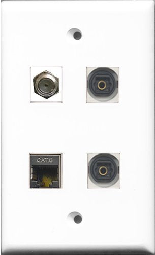 RiteAV 1 Port Coax Cable TV- F-Type and 1 Port Shielded Cat6 Ethernet 2 Port Toslink Wall Plate
