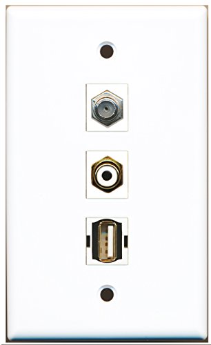 RiteAV - 1 Port RCA White and 1 Port Coax Cable TV- F-Type and 1 Port USB A-A Wall Plate