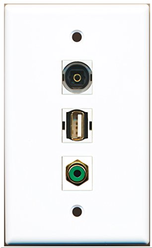RiteAV - 1 Port RCA Green and 1 Port USB A-A and 1 Port Toslink Wall Plate