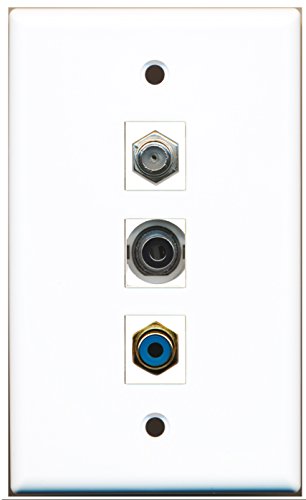 RiteAV - 1 Port RCA Blue and 1 Port Coax Cable TV- F-Type and 1 Port 3.5mm Wall Plate