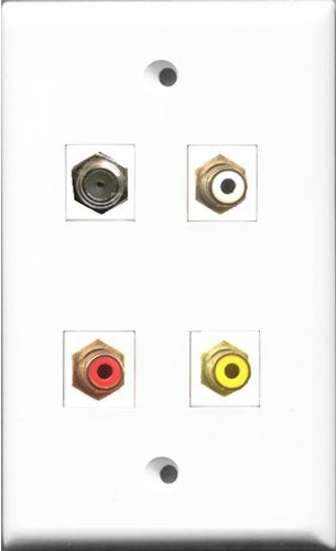 RiteAV 1 Port RCA Red and 1 Port RCA White and 1 Port RCA Yellow and 1 Port Coax Cable TV- F-Type Wall Plate