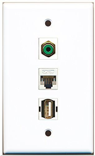 RiteAV - 1 Port RCA Green and 1 Port USB A-A and 1 Port Cat5e Ethernet White Wall Plate