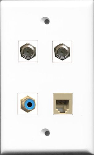 RiteAV 1 Port RCA Blue 2 Port Coax Cable TV- F-Type and 1 Port Phone RJ11 RJ12 Beige Wall Plate