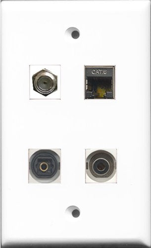 RiteAV 1 Port Coax Cable TV- F-Type and 1 Port Shielded Cat6 Ethernet and 1 Port Toslink and 1 Port 3.5mm Wall Plate