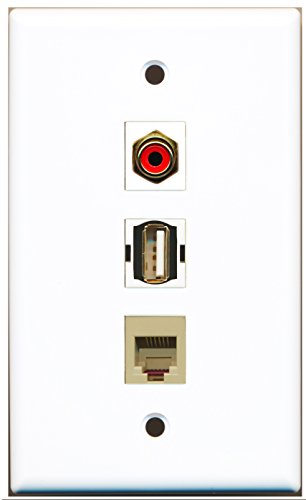 RiteAV - 1 Port RCA Red and 1 Port USB A-A and 1 Port Phone RJ11 RJ12 Beige Wall Plate