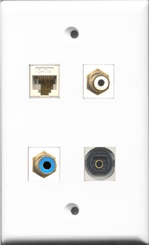 RiteAV 1 Port RCA White and 1 Port RCA Blue and 1 Port Toslink and 1 Port Cat6 Ethernet White Wall Plate