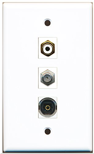 RiteAV - 1 Port RCA White and 1 Port Coax Cable TV- F-Type and 1 Port Toslink Wall Plate