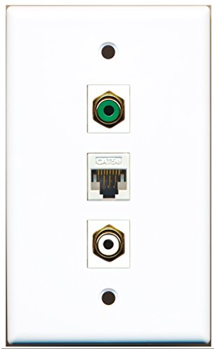 RiteAV - 1 Port RCA White and 1 Port RCA Green and 1 Port Cat5e Ethernet White Wall Plate