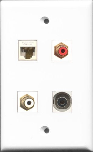 RiteAV 1 Port RCA Red and 1 Port RCA White and 1 Port 3.5mm and 1 Port Cat6 Ethernet White Wall Plate