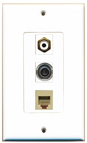 RiteAV - 1 Port RCA White and 1 Port Phone RJ11 RJ12 Beige and 1 Port 3.5mm Decorative Wall Plate Decorative
