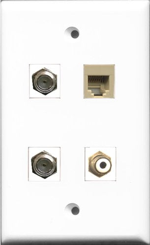 RiteAV 1 Port RCA White 2 Port Coax Cable TV- F-Type and 1 Port Phone RJ11 RJ12 Beige Wall Plate