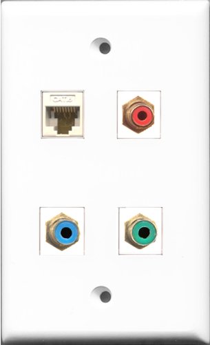 RiteAV 1 Port RCA Red and 1 Port RCA Green and 1 Port RCA Blue and 1 Port Cat6 Ethernet White Wall Plate