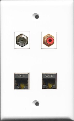 RiteAV 1 Port RCA Red and 1 Port Coax Cable TV- F-Type 2 Port Shielded Cat6 Ethernet Wall Plate