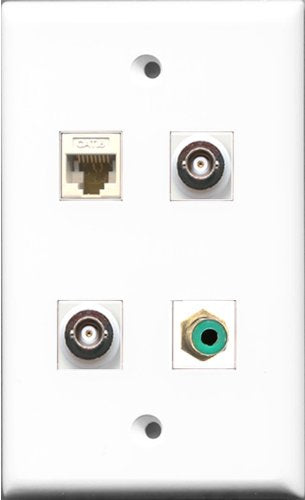 RiteAV 1 Port RCA Green 2 Port BNC and 1 Port Cat6 Ethernet White Wall Plate