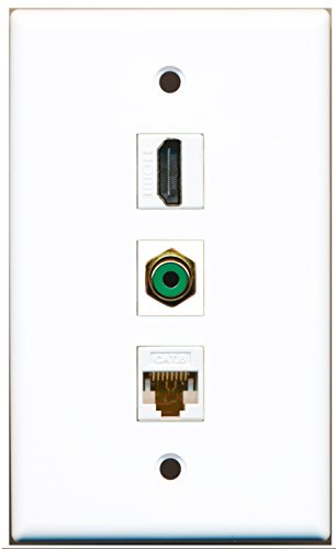 RiteAV - 1 Port HDMI and 1 Port RCA Green and 1 Port Cat6 Ethernet White Wall Plate