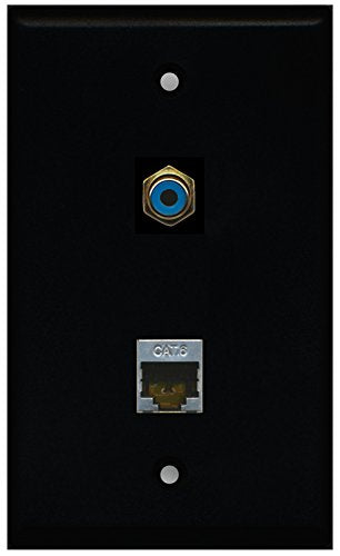 RiteAV - Black 1 Port RCA Blue 1 Port Shielded Cat6 Ethernet Wall Plate