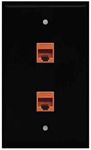 RiteAV - Black 2 Port Cat5e Ethernet Orange Wall Plate