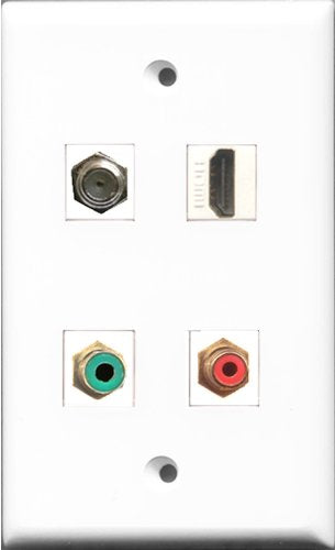 RiteAV 1 Port HDMI and 1 Port RCA Red and 1 Port RCA Green and 1 Port Coax Cable TV- F-Type Wall Plate