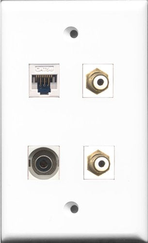 RiteAV - 2 Port RCA White and 1 Port 3.5mm and 1 Port Cat5e Ethernet White Wall Plate