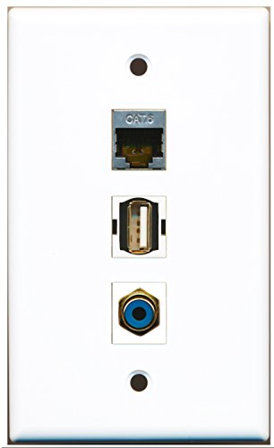 RiteAV - 1 Port RCA Blue and 1 Port USB A-A and 1 Port Shielded Cat6 Ethernet Wall Plate