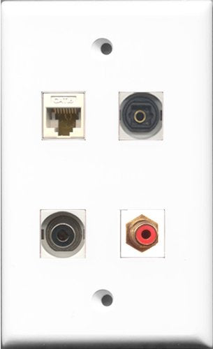 RiteAV 1 Port RCA Red and 1 Port Toslink and 1 Port 3.5mm and 1 Port Cat6 Ethernet White Wall Plate