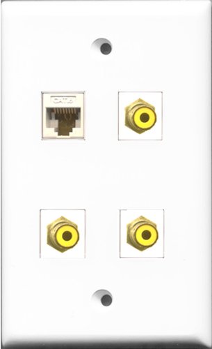 RiteAV - 3 Port RCA Yellow and 1 Port Cat6 Ethernet White Wall Plate