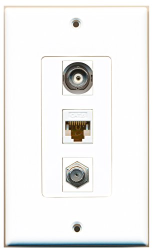 RiteAV - 1 Port Coax Cable TV- F-Type and 1 Port BNC and 1 Port Cat6 Ethernet White Decorative Wall Plate Decorative