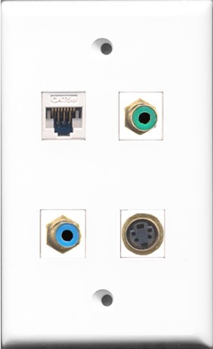 RiteAV 1 Port RCA Green and 1 Port RCA Blue and 1 Port S-Video and 1 Port Cat5e Ethernet White Wall Plate