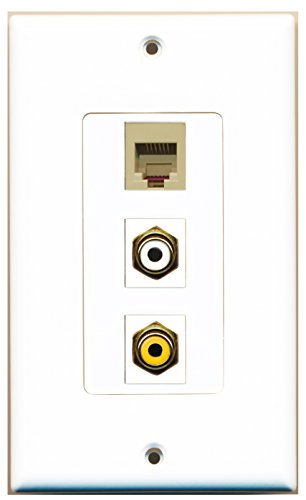 RiteAV - 1 Port RCA White and 1 Port RCA Yellow and 1 Port Phone RJ11 RJ12 Beige Decorative Wall Plate Decorative