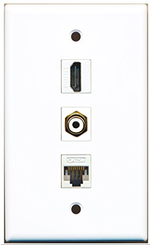 RiteAV - 1 Port HDMI and 1 Port RCA White and 1 Port Cat5e Ethernet White Wall Plate