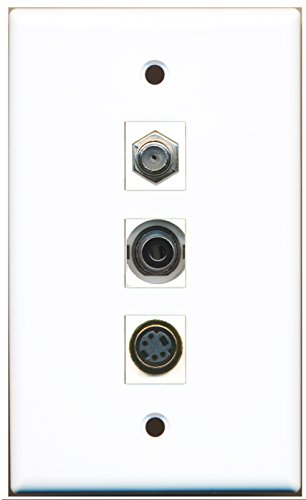 RiteAV - 1 Port Coax Cable TV- F-Type and 1 Port S-Video and 1 Port 3.5mm Wall Plate