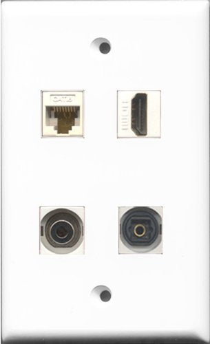 RiteAV 1 Port HDMI and 1 Port Toslink and 1 Port 3.5mm and 1 Port Cat6 Ethernet White Wall Plate