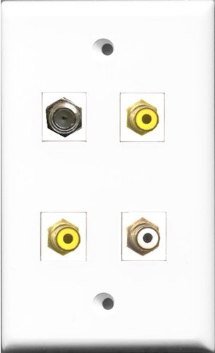 RiteAV 1 Port RCA White 2 Port RCA Yellow and 1 Port Coax Cable TV- F-Type Wall Plate
