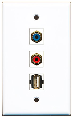 RiteAV - 1 Port RCA Red and 1 Port RCA Blue and 1 Port USB A-A Wall Plate