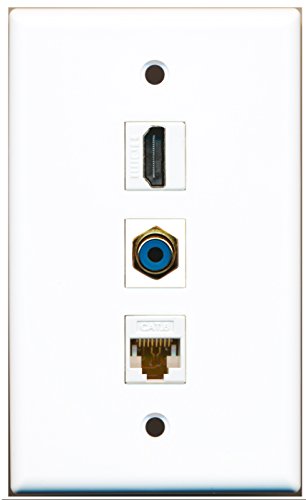 RiteAV - 1 Port HDMI and 1 Port RCA Blue and 1 Port Cat6 Ethernet White Wall Plate