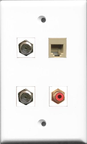 RiteAV 1 Port RCA Red 2 Port Coax Cable TV- F-Type and 1 Port Phone RJ11 RJ12 Beige Wall Plate