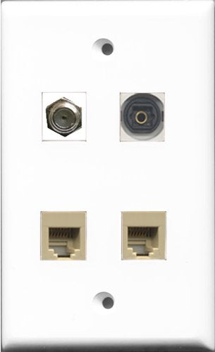 RiteAV 1 Port Coax Cable TV- F-Type 2 Port Phone RJ11 RJ12 Beige and 1 Port Toslink Wall Plate